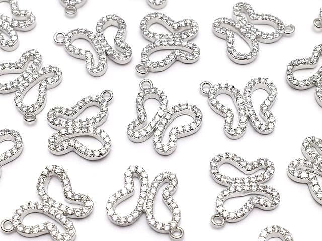 Metal Charm Butterfly 12x10mm Silver Color (with CZ) 1pc