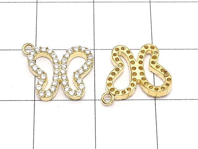 金屬蝴蝶吊飾 12x10mm 金色 (鑲嵌鋯石) 1顆