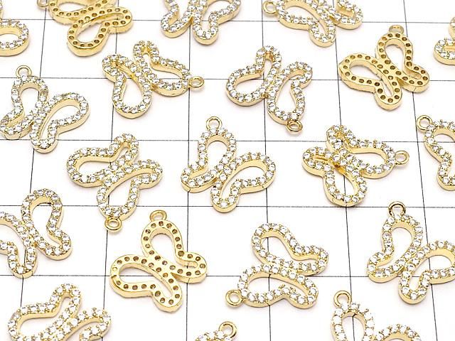 Breloque papillon en métal 12x10mm couleur or (avec zircone cubique) 1 pièce