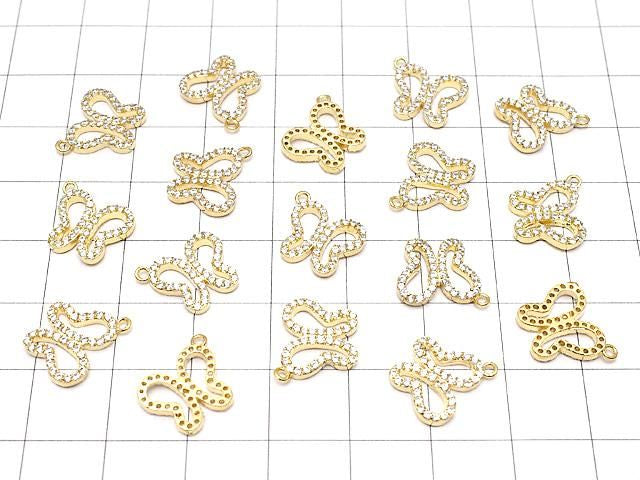 Breloque papillon en métal 12x10mm couleur or (avec zircone cubique) 1 pièce