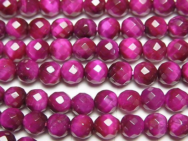 Pink color Tiger's Eye AA+ 64Faceted Round 6mm 1strand beads (aprx.15inch/38cm)