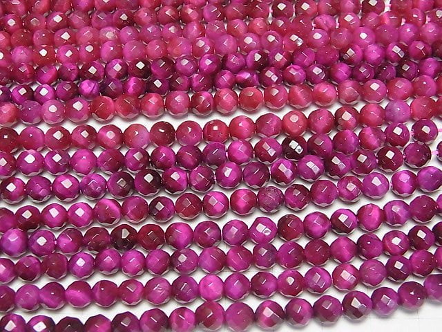 Pink color Tiger's Eye AA+ 64Faceted Round 6mm 1strand beads (aprx.15inch/38cm)