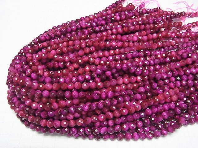 Pink color Tiger's Eye AA+ 64Faceted Round 6mm 1strand beads (aprx.15inch/38cm)