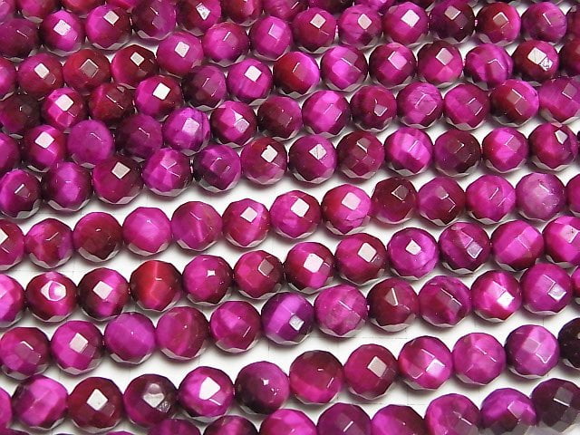 Pink color Tiger's Eye AA+ 64Faceted Round 8mm 1strand beads (aprx.15inch/37cm)