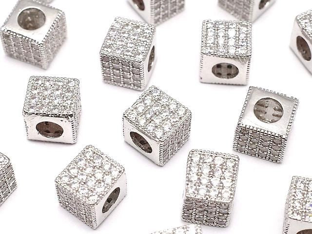 金屬立方體 7x7x7公釐 銀色 (鑲有方晶鋯石) 1個