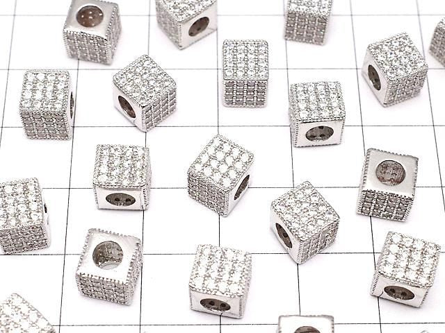 金屬立方體 7x7x7公釐 銀色 (鑲有方晶鋯石) 1個