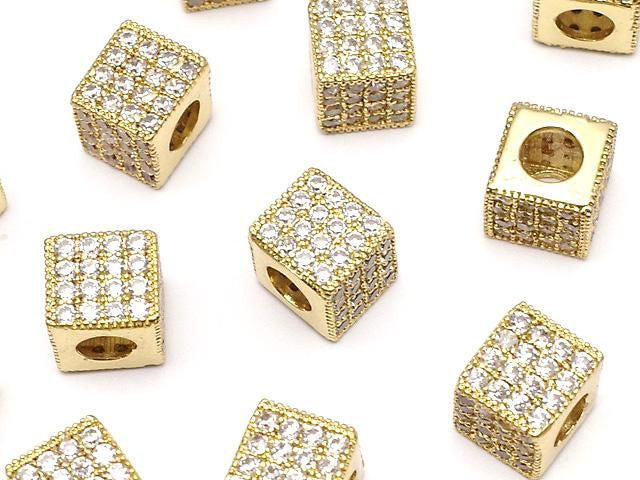 金屬方塊 7x7x7公釐 金色 (含方晶鋯石) 1個