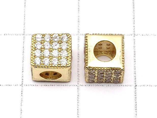 金屬方塊 7x7x7公釐 金色 (含方晶鋯石) 1個