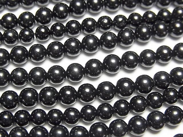 Black Tourmaline AAA Round 4mm half or 1strand beads (approx. 15 inches/38 cm)