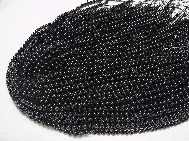 Black Tourmaline AAA Round 4mm half or 1strand beads (approx. 15 inches/38 cm)