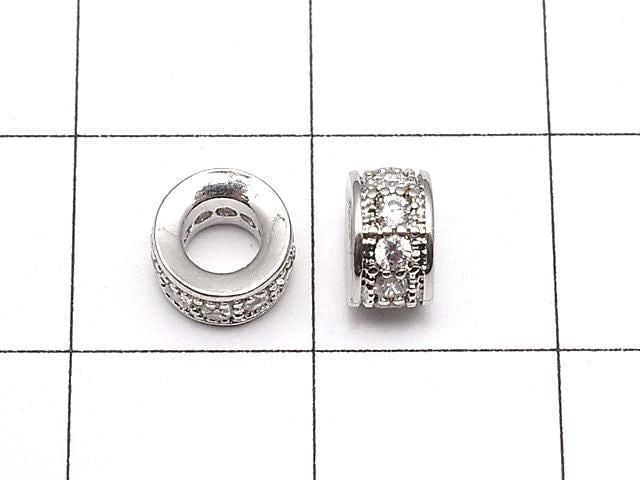 Metal parts Rondelle 6x6x3mm Silver color (with CZ) 3pcs