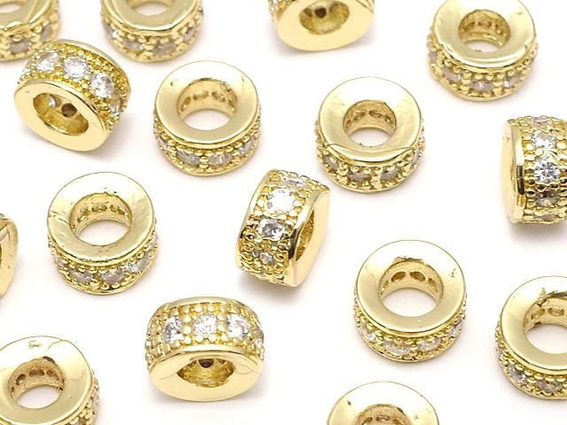 Metal parts Rondelle 6x6x3mm Gold color (with CZ) 3pcs