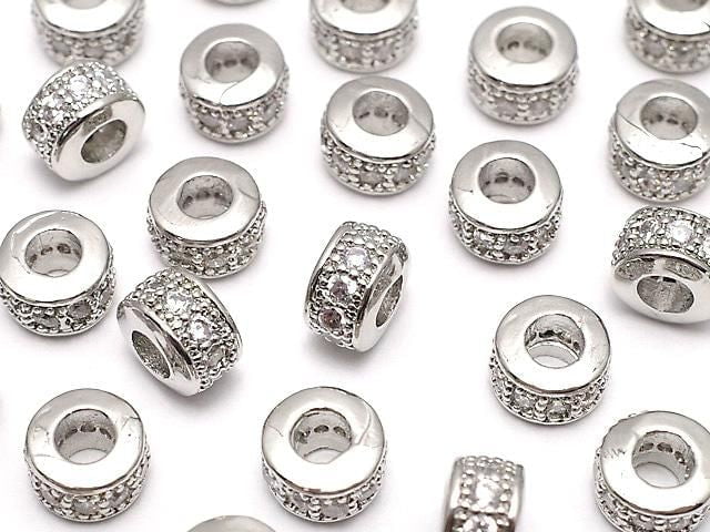 Metal parts Rondelle 6x6x3.5mm Silver color (with CZ) 3pcs