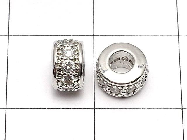 Metal parts Rondelle 6x6x3.5mm Silver color (with CZ) 3pcs