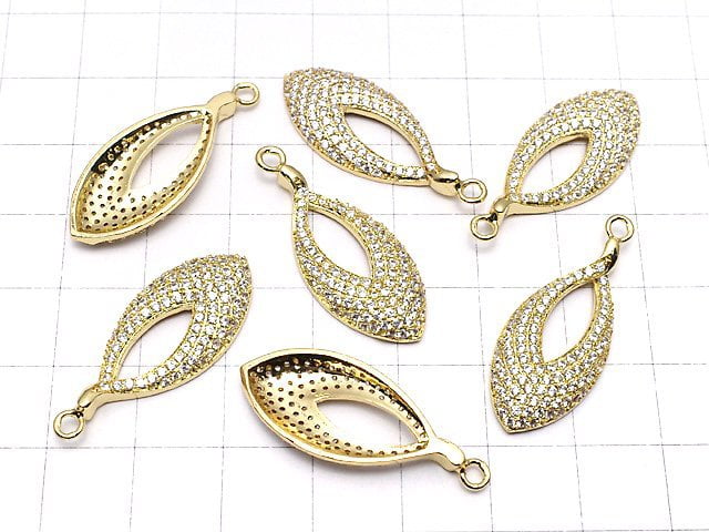 Metal parts CZ charm Marquise 32x13mm Gold color 1pc