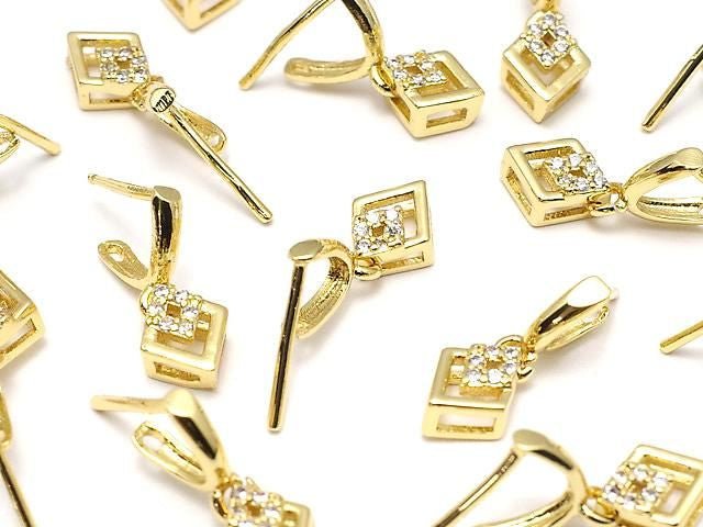 Metal Pendant Bail, Gold Color (with CZ), No. 3, 2 pieces