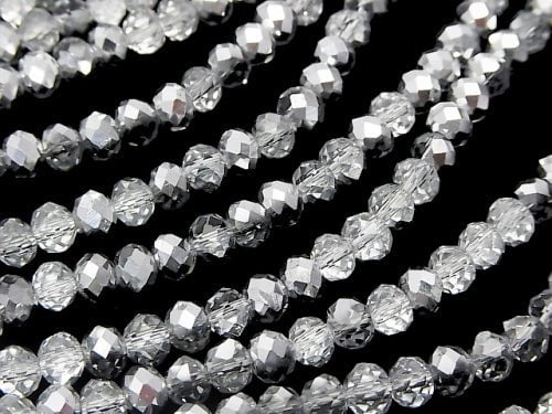 1strand $2.39! Glass Beads Faceted Button Rondelle 6x6x4mm Silver Half Coating 1strand beads (aprx.17inch / 42cm)