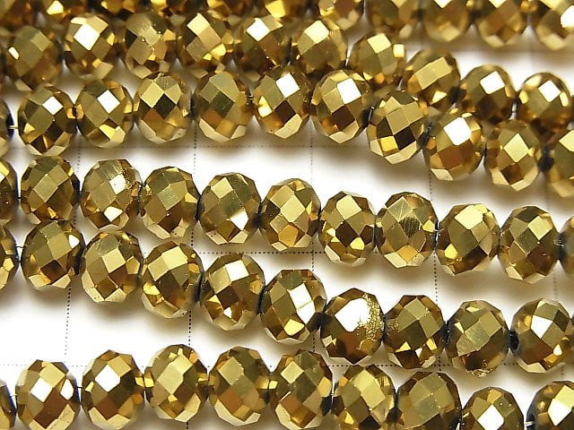 Glass Beads Faceted Button Rondelle 6 x 6 x 4 mm gold 1strand beads (aprx.16 inch / 40 cm)