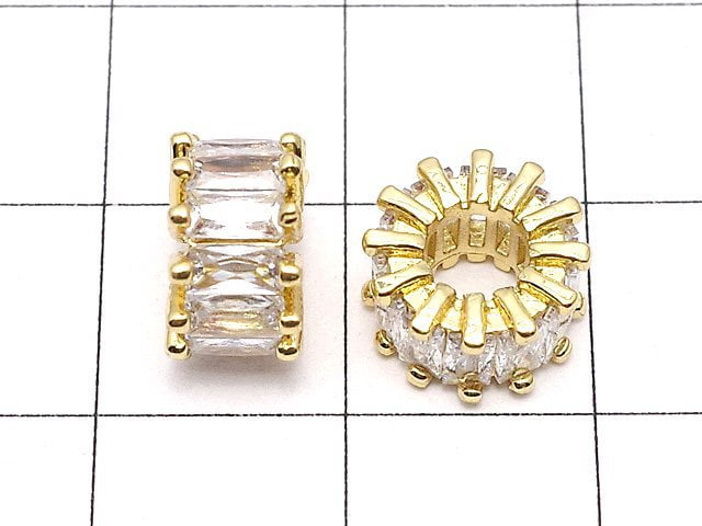 Metal Parts Rondelle 9 x 9 x 5 mm Gold Color (with CZ) 2 pcs