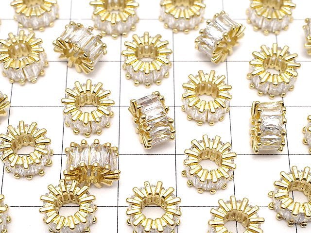 Metal Parts Rondelle 9 x 9 x 5 mm Gold Color (with CZ) 2 pcs