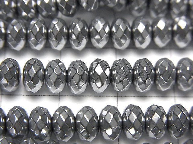 Hematite Faceted Button Rondelle 6x6x4mm Silver coating 1strand beads (aprx.15inch/38cm)