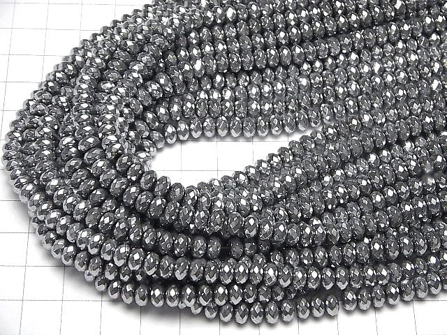 Hematite Faceted Button Rondelle 6x6x4mm Silver coating 1strand beads (aprx.15inch/38cm)