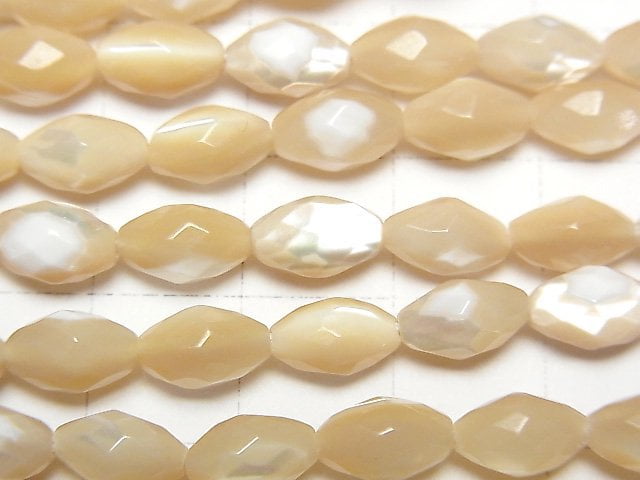 Mother of Pearl MOP Beige Faceted Rice 9x6x6mm 1strand beads (aprx.15inch/37cm)