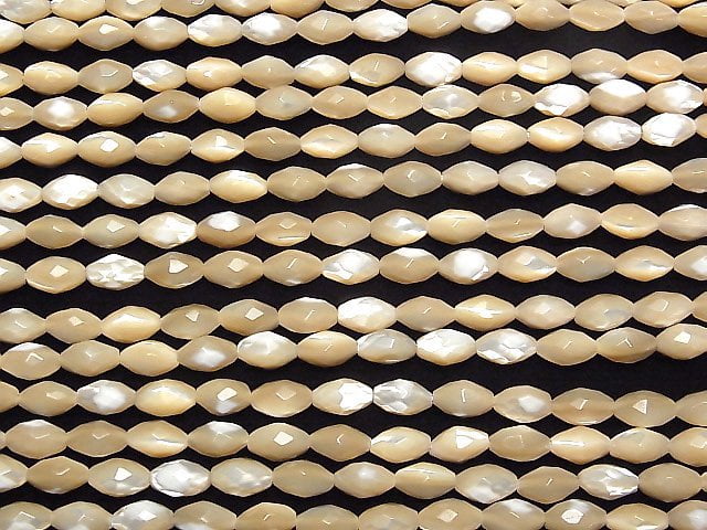 Mother of Pearl MOP Beige Faceted Rice 9x6x6mm 1strand beads (aprx.15inch/37cm)