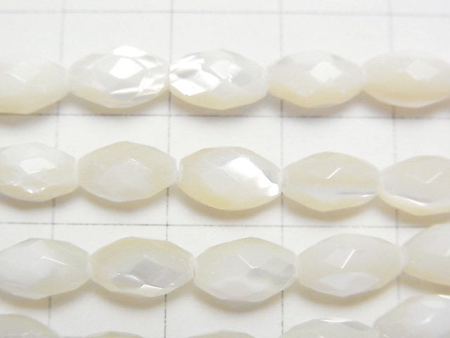 Mother of Pearl MOP White Faceted Rice 9x5x5mm 1strand beads (aprx.15inch/36cm)