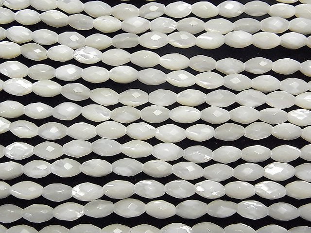 Mother of Pearl MOP White Faceted Rice 9x5x5mm 1strand beads (aprx.15inch/36cm)