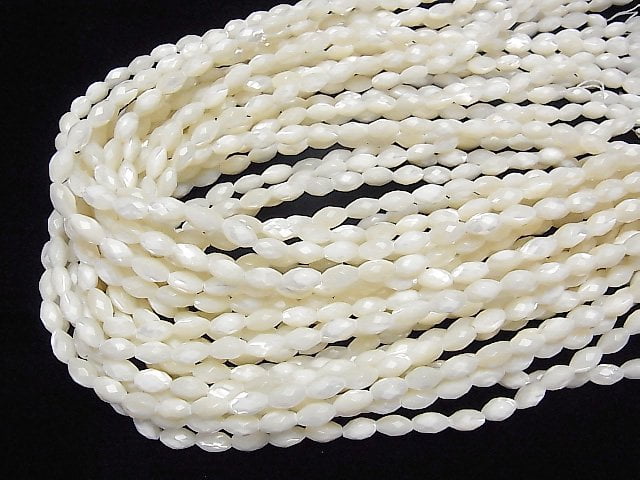 Mother of Pearl MOP White Faceted Rice 9x5x5mm 1strand beads (aprx.15inch/36cm)