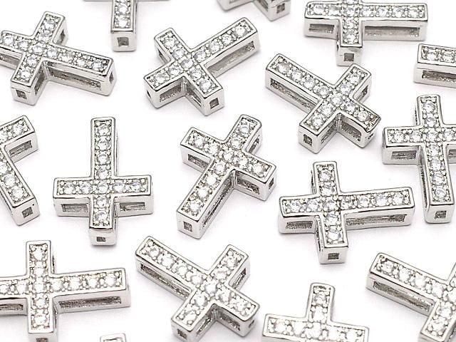 Metal parts 13x9.5mm Cross Silver color (with CZ) 1pc