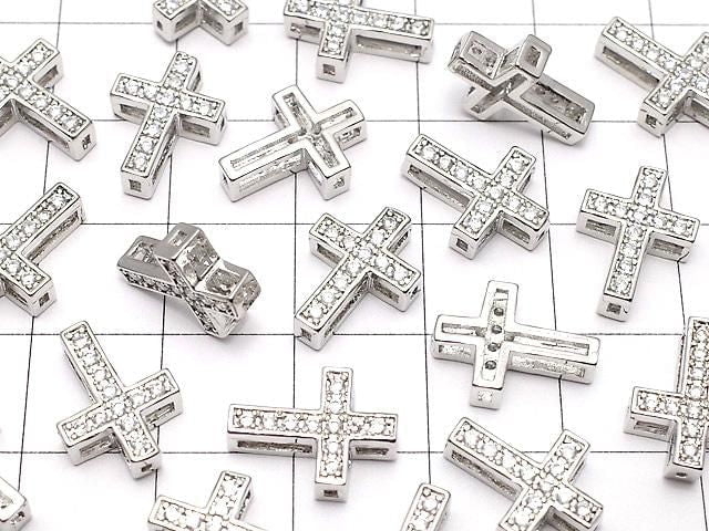 Metal parts 13x9.5mm Cross Silver color (with CZ) 1pc