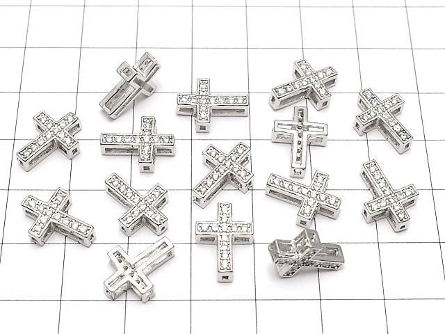 Metal parts 13x9.5mm Cross Silver color (with CZ) 1pc