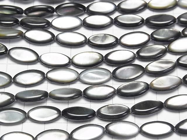 Hochwertige Schwarze Muschel (oval 16x8mm halb oder 1strang Perlen) (ca. 15 Zoll/36 cm)