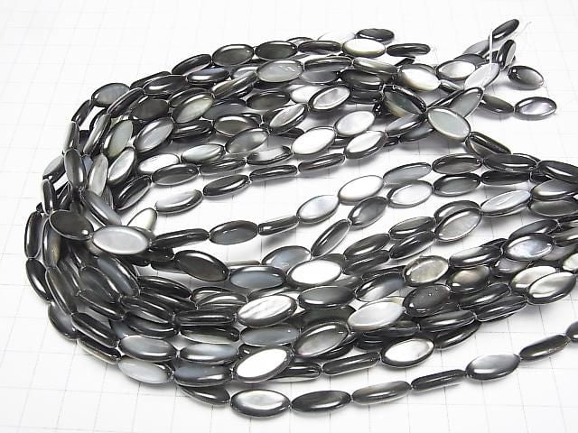 Hochwertige Schwarze Muschel (oval 16x8mm halb oder 1strang Perlen) (ca. 15 Zoll/36 cm)