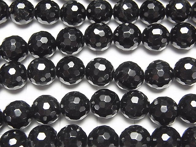 Black Tourmaline AAA 128 Faceted Round 8 mm half or 1strand beads (aprx.15 inch / 38 cm)