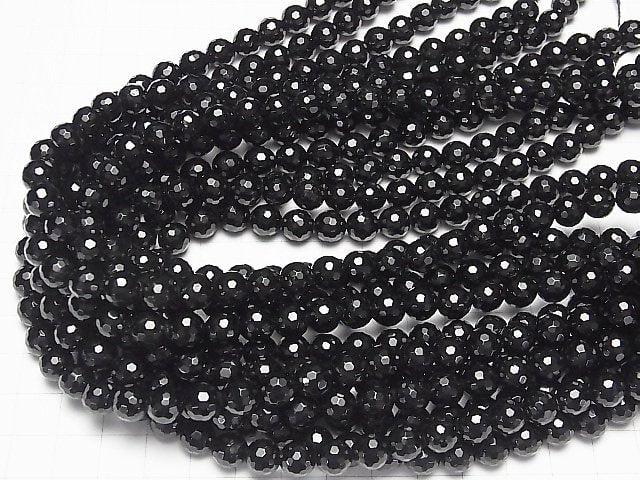 Black Tourmaline AAA 128 Faceted Round 8 mm half or 1strand beads (aprx.15 inch / 38 cm)