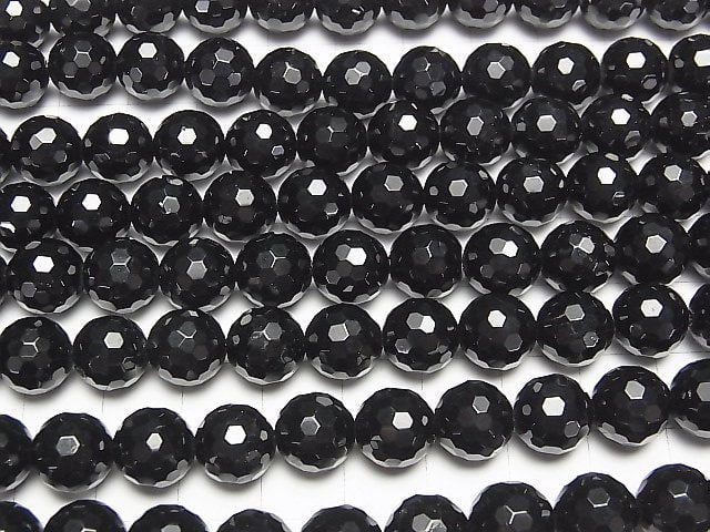 Black Tourmaline AAA 128Faceted Round 10mm half or 1strand beads (aprx.15inch / 38cm)