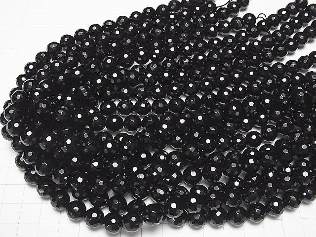 Black Tourmaline AAA 128Faceted Round 10mm half or 1strand beads (aprx.15inch / 38cm)