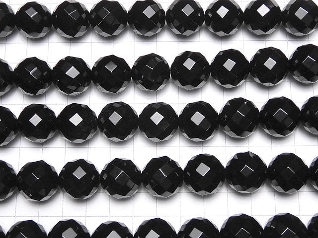 Onyx 64Faceted Round 18mm 1/4 or 1strand beads (aprx.14inch/35cm)