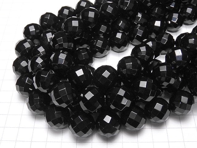 Onyx 64Faceted Round 18mm 1/4 or 1strand beads (aprx.14inch/35cm)