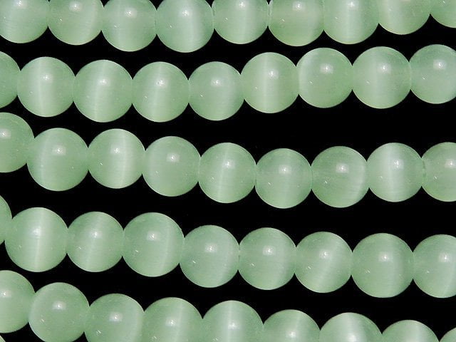 Pastel green color Cat's Eye Round 5.5mm 1strand beads (aprx.14inch/34cm)