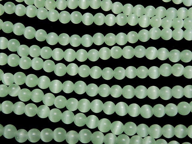 Pastel green color Cat's Eye Round 5.5mm 1strand beads (aprx.14inch/34cm)