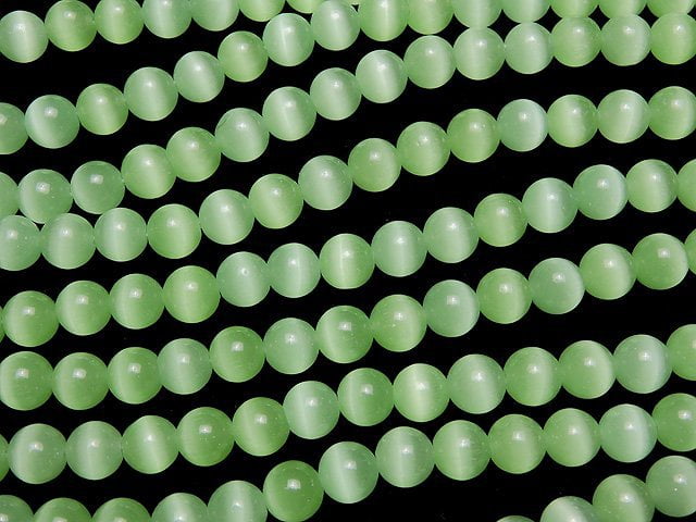 Pastel green color Cat's Eye Round 7.5mm 1strand beads (aprx.14inch/34cm)