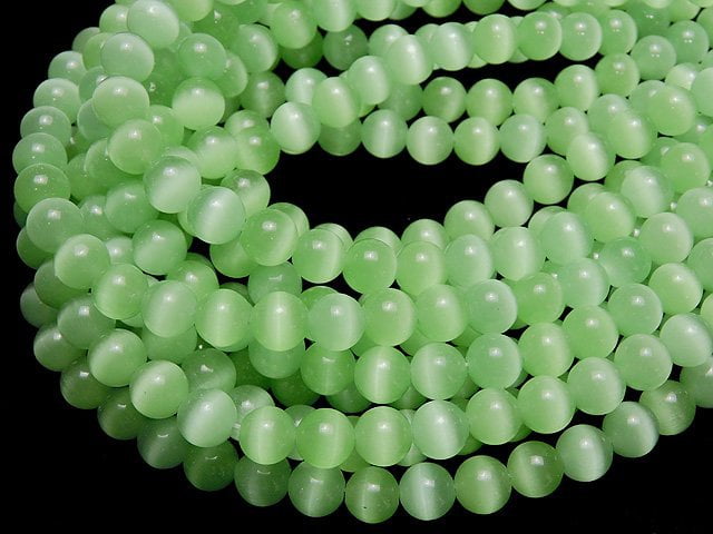 Pastel green color Cat's Eye Round 7.5mm 1strand beads (aprx.14inch/34cm)