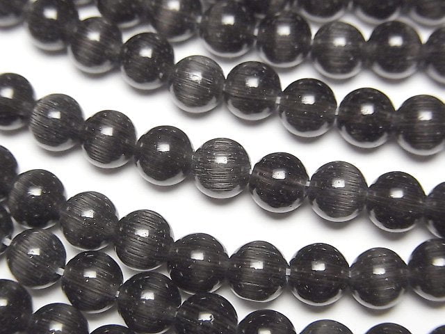 Black color Cat's Eye Round 6mm 1strand beads (aprx.14inch/34cm)