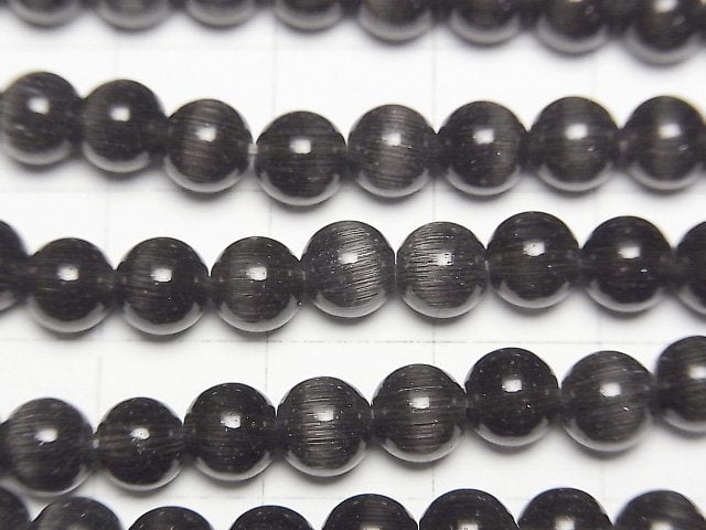 Black color Cat's Eye Round 6mm 1strand beads (aprx.14inch/34cm)