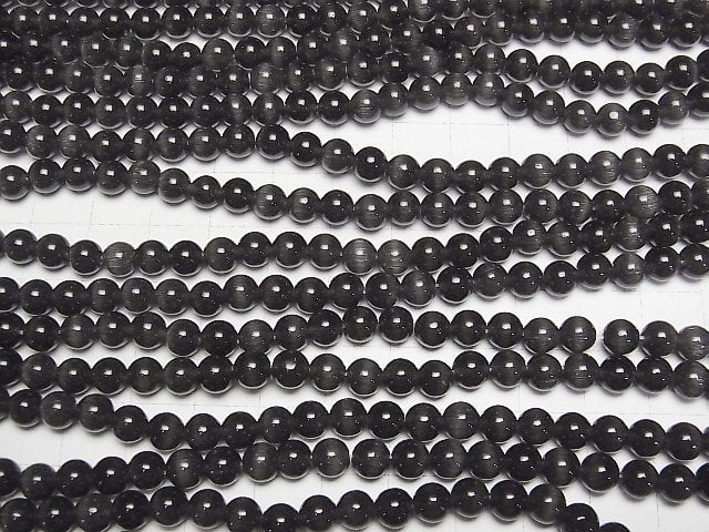 Black color Cat's Eye Round 6mm 1strand beads (aprx.14inch/34cm)