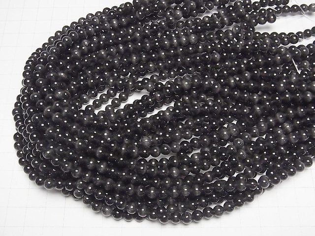 Black color Cat's Eye Round 6mm 1strand beads (aprx.14inch/34cm)